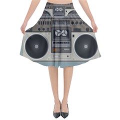 Radio Cassette Speaker Sound Audio Flared Midi Skirt by Simbadda