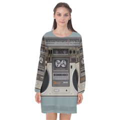 Radio Cassette Speaker Sound Audio Long Sleeve Chiffon Shift Dress  by Simbadda