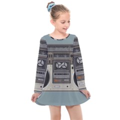 Radio Cassette Speaker Sound Audio Kids  Long Sleeve Dress by Simbadda