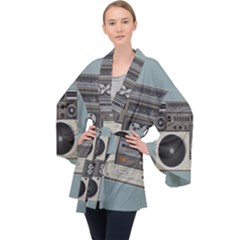 Radio Cassette Speaker Sound Audio Long Sleeve Velvet Kimono  by Simbadda