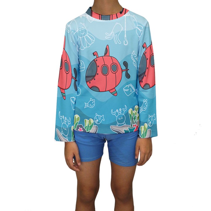 Dive Scuba Ocean Sea Water Fish Kids  Long Sleeve Swimwear