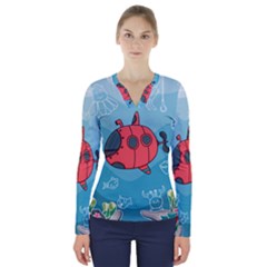 Dive Scuba Ocean Sea Water Fish V-neck Long Sleeve Top by Simbadda