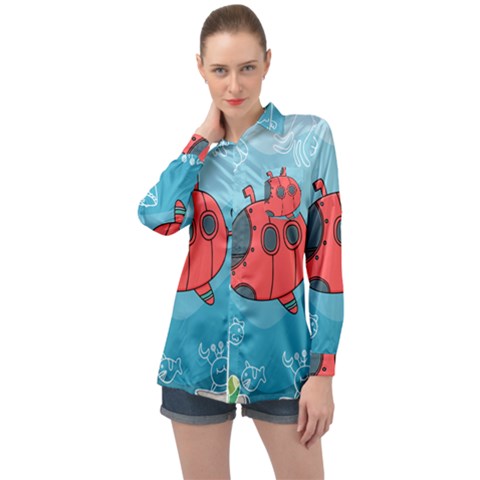 Dive Scuba Ocean Sea Water Fish Long Sleeve Satin Shirt by Simbadda