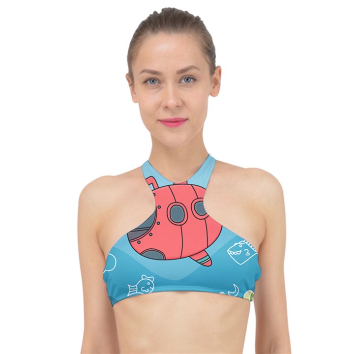 Dive Scuba Ocean Sea Water Fish High Neck Bikini Top