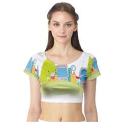 City Village Digital Home Town Short Sleeve Crop Top by Simbadda