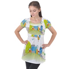 City Village Digital Home Town Puff Sleeve Tunic Top by Simbadda