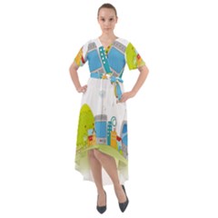 City Village Digital Home Town Front Wrap High Low Dress