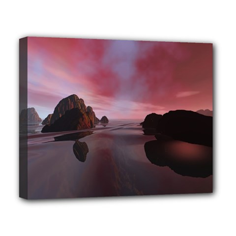 Rocks Sky Landscape Sea Wave Deluxe Canvas 20  X 16  (stretched) by Simbadda