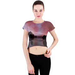 Rocks Sky Landscape Sea Wave Crew Neck Crop Top by Simbadda