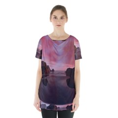 Rocks Sky Landscape Sea Wave Skirt Hem Sports Top by Simbadda