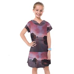 Rocks Sky Landscape Sea Wave Kids  Drop Waist Dress by Simbadda