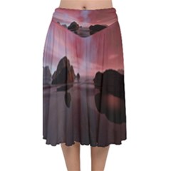 Rocks Sky Landscape Sea Wave Velvet Flared Midi Skirt by Simbadda