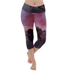 Rocks Sky Landscape Sea Wave Lightweight Velour Capri Yoga Leggings by Simbadda