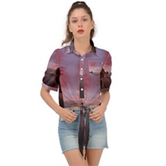 Rocks Sky Landscape Sea Wave Tie Front Shirt 