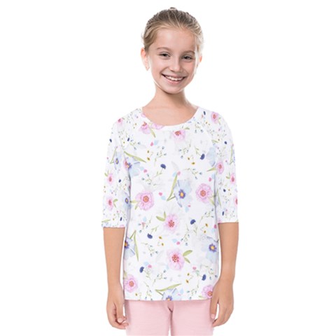 Floral Pattern Background Kids  Quarter Sleeve Raglan Tee by Simbadda