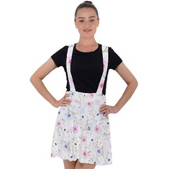 Floral Pattern Background Velvet Suspender Skater Skirt