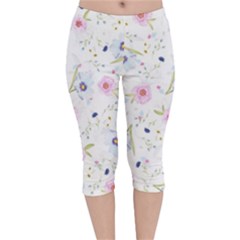 Floral Pattern Background Velvet Capri Leggings 