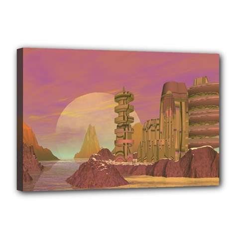 Planet Rocks City Base Fiction Canvas 18  X 12  (stretched) by Simbadda