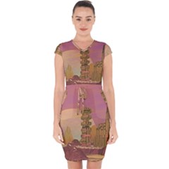 Planet Rocks City Base Fiction Capsleeve Drawstring Dress  by Simbadda