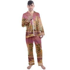 Planet Rocks City Base Fiction Men s Satin Pajamas Long Pants Set