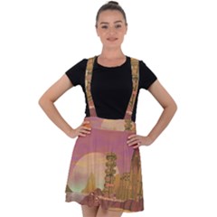 Planet Rocks City Base Fiction Velvet Suspender Skater Skirt