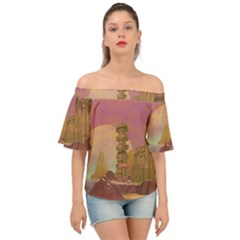 Planet Rocks City Base Fiction Off Shoulder Short Sleeve Top