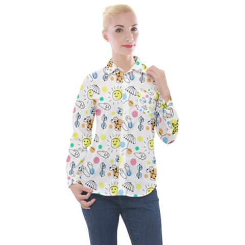 Summer Pattern Design Colorful Women s Long Sleeve Pocket Shirt by Simbadda