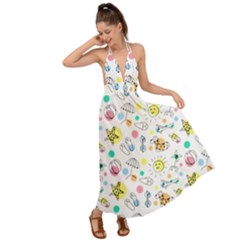 Summer Pattern Design Colorful Backless Maxi Beach Dress