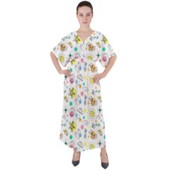 Summer Pattern Design Colorful V-neck Boho Style Maxi Dress