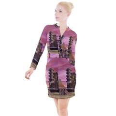 Planet Rocks City Base Fiction Button Long Sleeve Dress by Simbadda