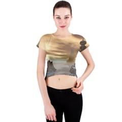 Planet Moon Rocks City Fiction Crew Neck Crop Top by Simbadda