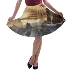 Planet Moon Rocks City Fiction A-line Skater Skirt by Simbadda