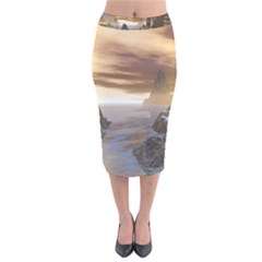 Planet Moon Rocks City Fiction Velvet Midi Pencil Skirt by Simbadda