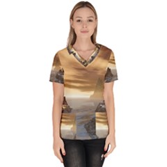 Planet Moon Rocks City Fiction Women s V-neck Scrub Top by Simbadda