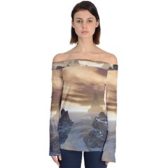 Planet Moon Rocks City Fiction Off Shoulder Long Sleeve Top by Simbadda