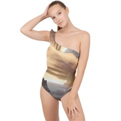 Planet Moon Rocks City Fiction Frilly One Shoulder Swimsuit by Simbadda