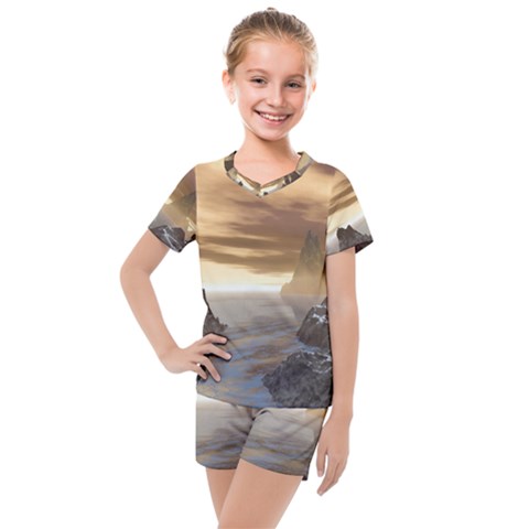 Planet Moon Rocks City Fiction Kids  Mesh Tee And Shorts Set by Simbadda