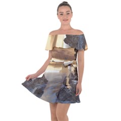 Planet Moon Rocks City Fiction Off Shoulder Velour Dress by Simbadda