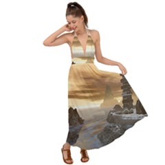 Planet Moon Rocks City Fiction Backless Maxi Beach Dress