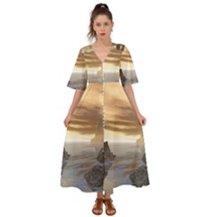 Planet Moon Rocks City Fiction Kimono Sleeve Boho Dress