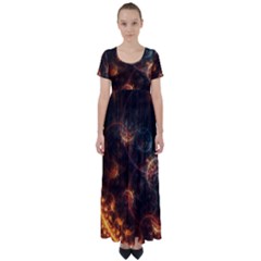 Fractal Pattern Background Space High Waist Short Sleeve Maxi Dress