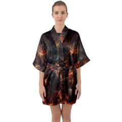 Fractal Pattern Background Space Half Sleeve Satin Kimono  by Simbadda