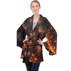 Fractal Pattern Background Space Long Sleeve Velvet Kimono  by Simbadda