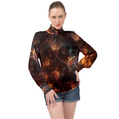 Fractal Pattern Background Space High Neck Long Sleeve Chiffon Top