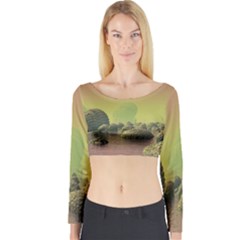 Planet Water Sea Landscape Space Long Sleeve Crop Top by Simbadda