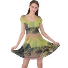 Planet Water Sea Landscape Space Cap Sleeve Dress by Simbadda