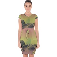 Planet Water Sea Landscape Space Capsleeve Drawstring Dress  by Simbadda