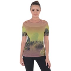 Planet Water Sea Landscape Space Shoulder Cut Out Short Sleeve Top by Simbadda