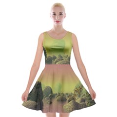 Planet Water Sea Landscape Space Velvet Skater Dress by Simbadda