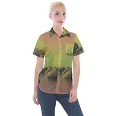 Planet Water Sea Landscape Space Women s Short Sleeve Pocket Shirt